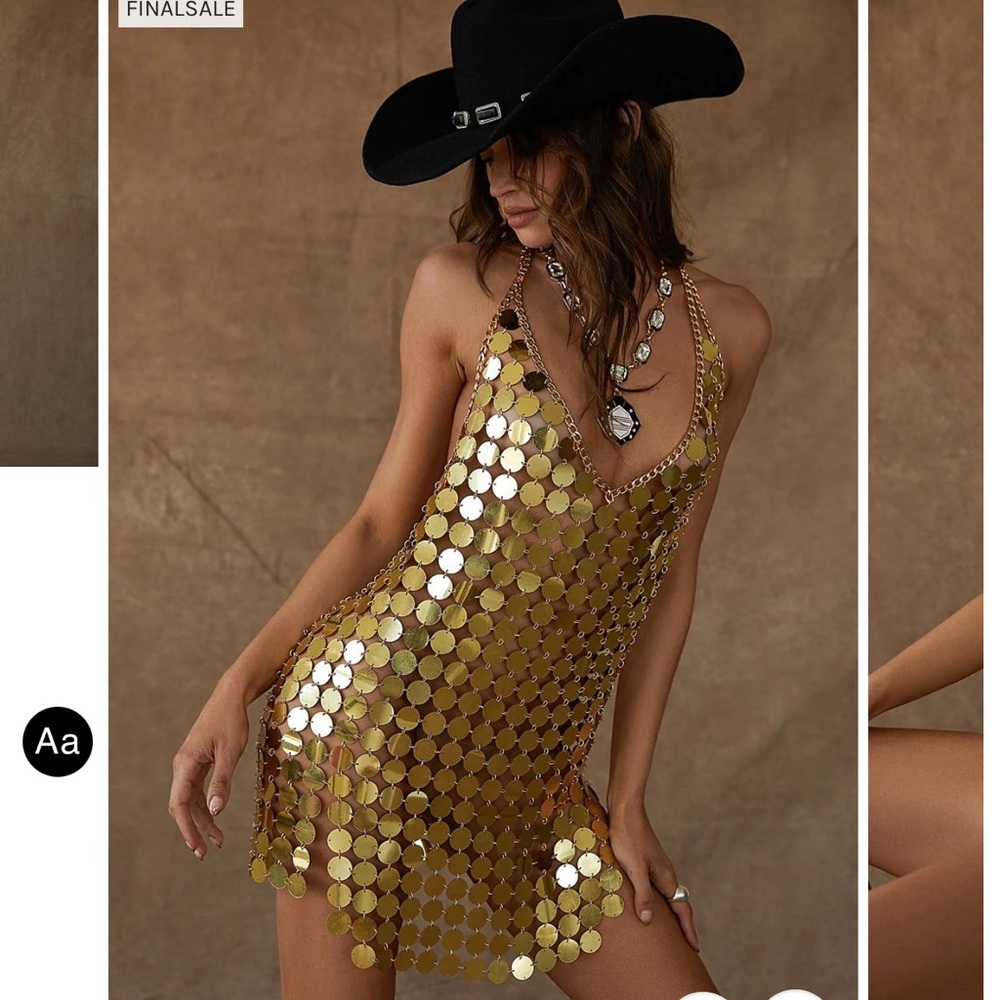 12th Tribe Size Medium Diana Gold Disco Dress